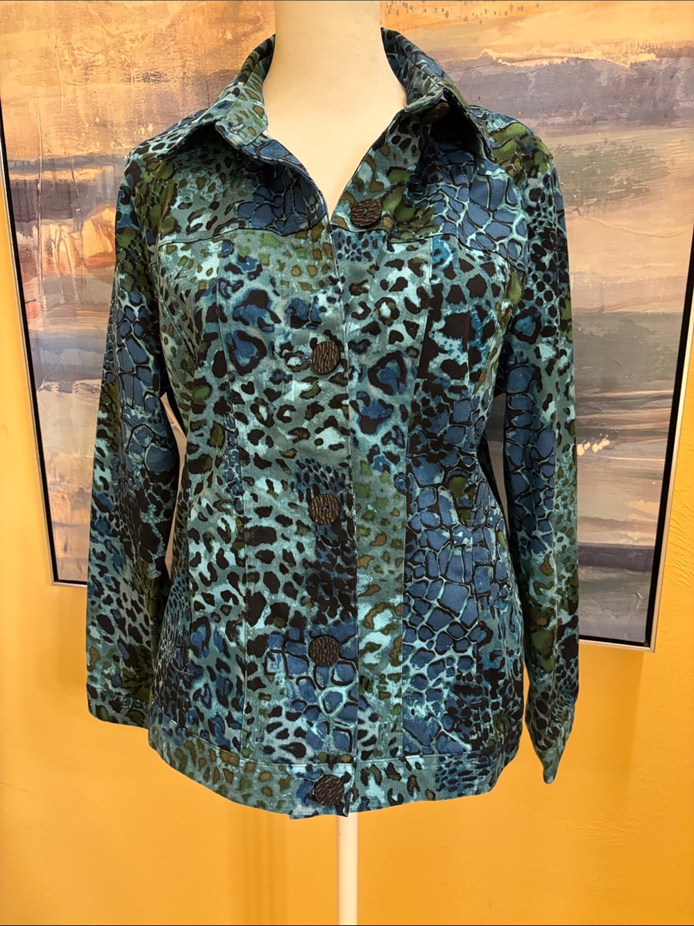 Draper’s & Damon’s Teal & Blue Animal-Print Jacket